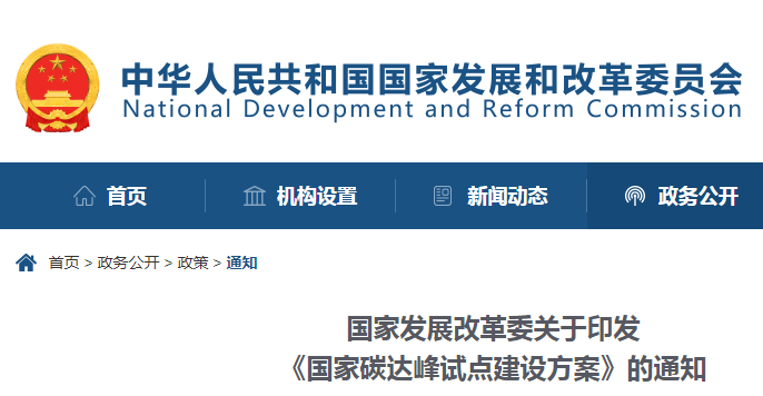 重磅！國家發展改革委：關于印發《國家碳達峰試點建設方案》的通知